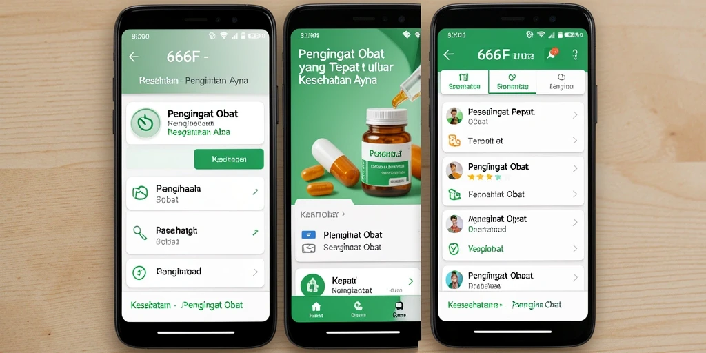Antarmuka pengguna aplikasi Pengingat Obat 666F yang sederhana dan menarik.