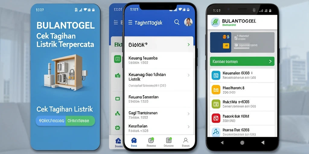 Tampilan antarmuka BULANTOGEL dengan fitur Cek Tagihan Listrik.