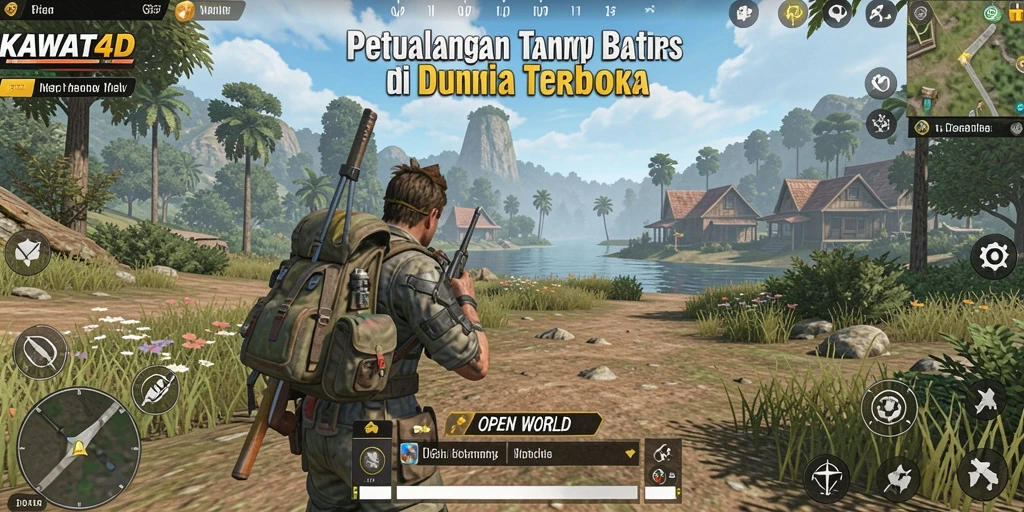 Screenshot antarmuka KAWAT4D yang menggambarkan eksplorasi dunia terbuka.